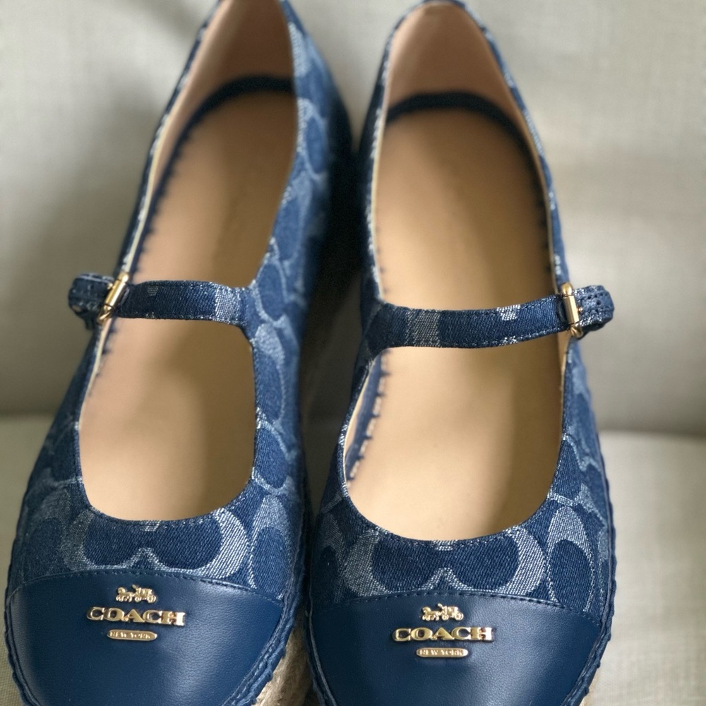 Coach Outlet Carmela Denim Signature Blue Espadrille Size 8